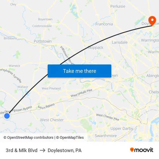 3rd & Mlk Blvd to Doylestown, PA map