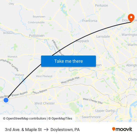 3rd Ave. & Maple St to Doylestown, PA map