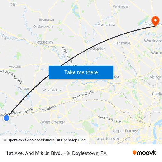 1st Ave. And Mlk Jr. Blvd. to Doylestown, PA map