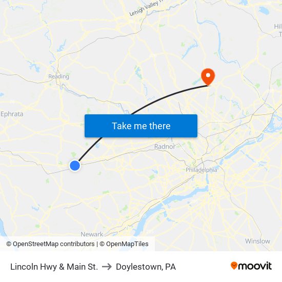 Lincoln Hwy & Main St. to Doylestown, PA map