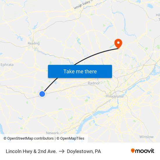 Lincoln Hwy & 2nd Ave. to Doylestown, PA map