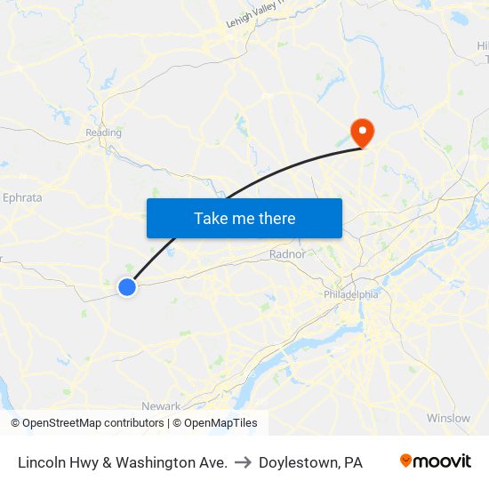 Lincoln Hwy & Washington Ave. to Doylestown, PA map