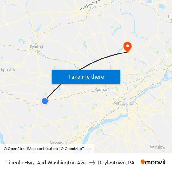 Lincoln Hwy. And Washington Ave. to Doylestown, PA map