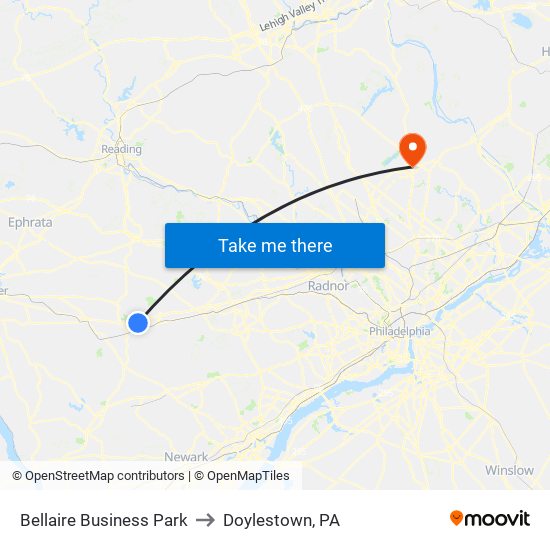 Bellaire Business Park to Doylestown, PA map