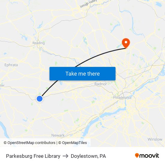 Parkesburg Free Library to Doylestown, PA map