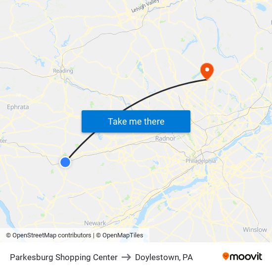 Parkesburg Shopping Center to Doylestown, PA map