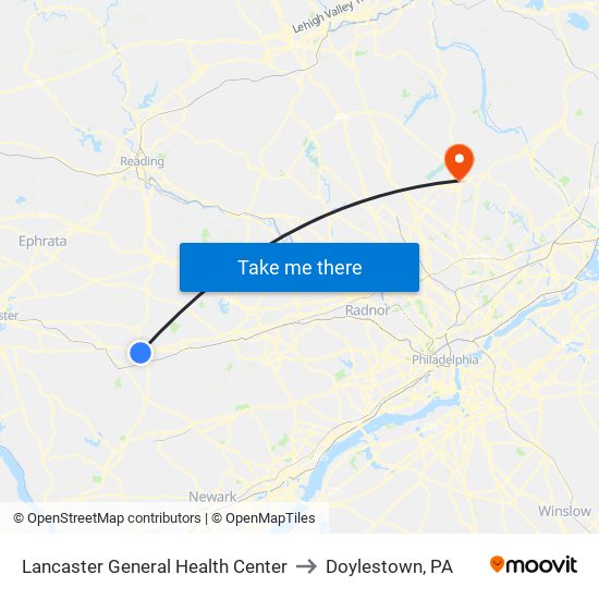 Lancaster General Health Center to Doylestown, PA map