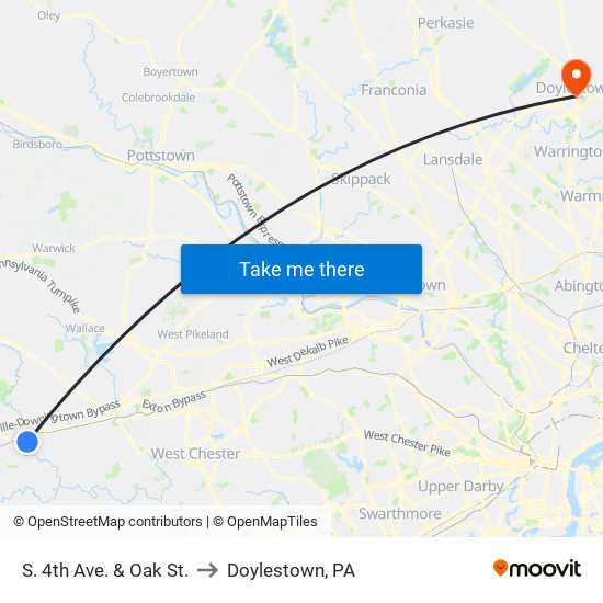 S. 4th Ave. & Oak St. to Doylestown, PA map