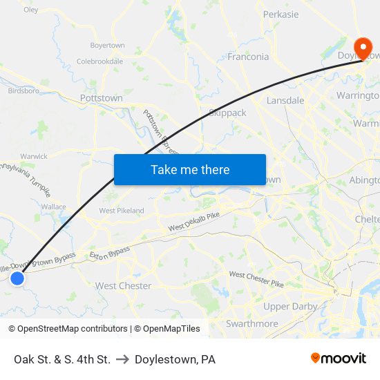 Oak St. & S. 4th St. to Doylestown, PA map