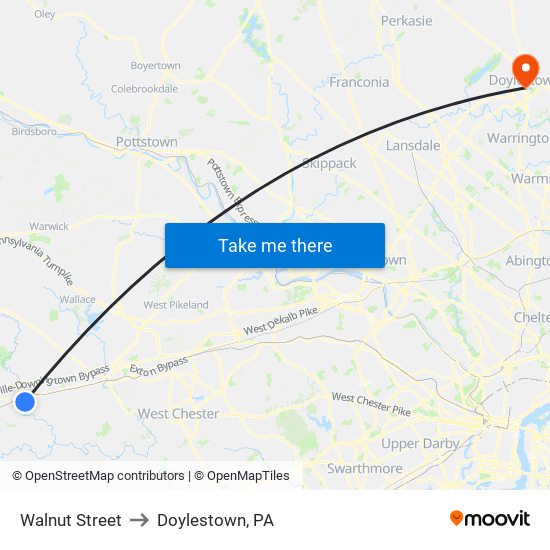 Walnut Street to Doylestown, PA map