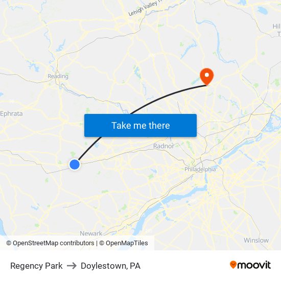 Regency Park to Doylestown, PA map