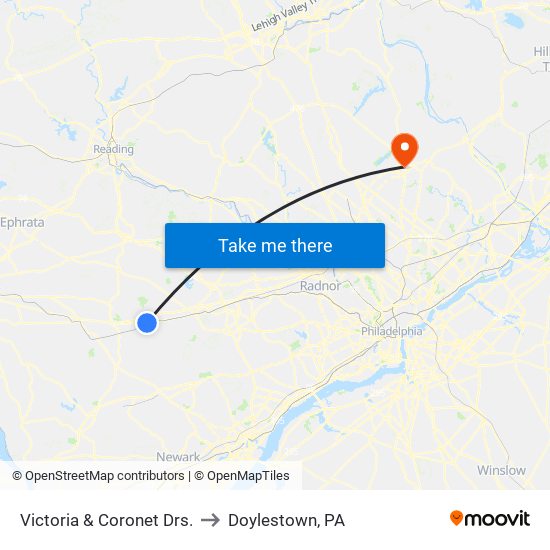 Victoria  &  Coronet Drs. to Doylestown, PA map