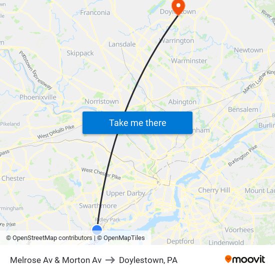 Melrose Av & Morton Av to Doylestown, PA map