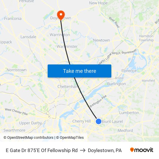 E Gate Dr 875'E Of Fellowship Rd to Doylestown, PA map