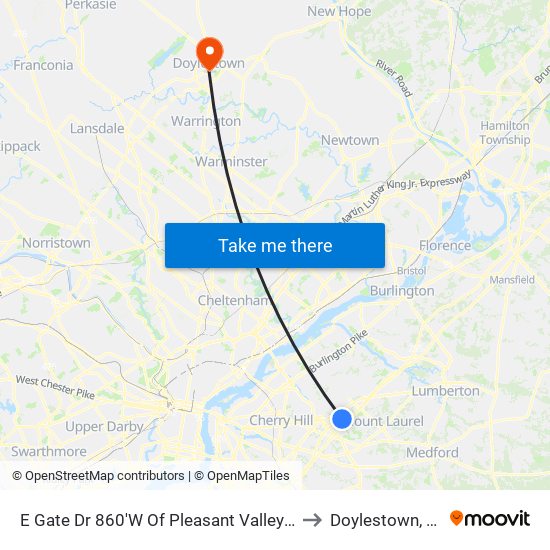 E Gate Dr 860'W Of Pleasant Valley Rd to Doylestown, PA map