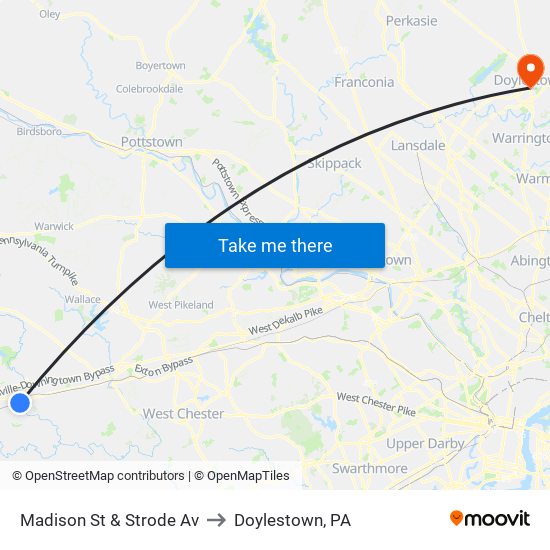 Madison St & Strode Av to Doylestown, PA map