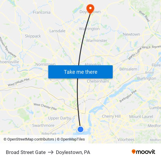 Broad Street Gate to Doylestown, PA map