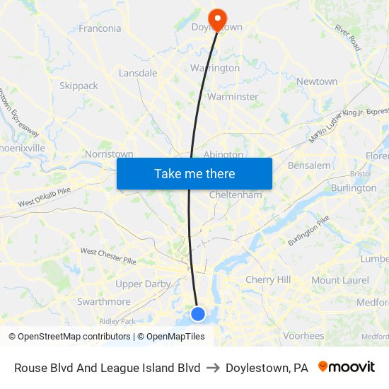 Rouse Blvd And League Island Blvd to Doylestown, PA map