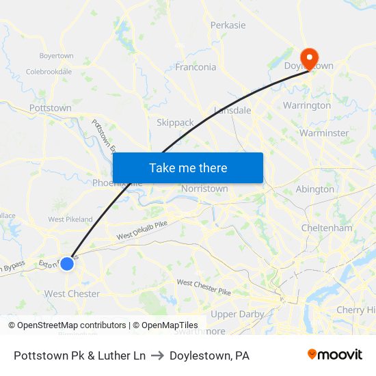 Pottstown Pk & Luther Ln to Doylestown, PA map