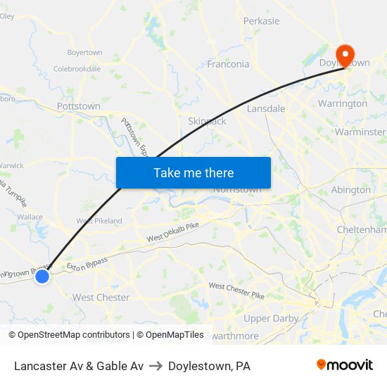 Lancaster Av & Gable Av to Doylestown, PA map