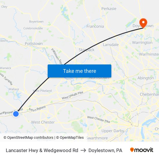 Lancaster Hwy & Wedgewood Rd to Doylestown, PA map