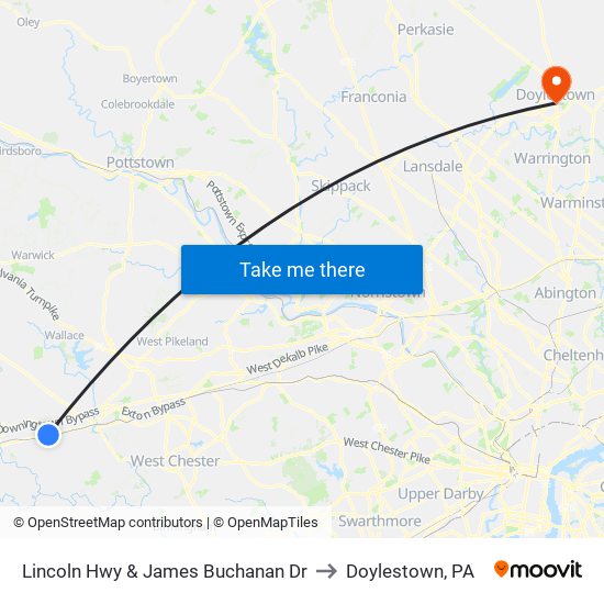 Lincoln Hwy & James Buchanan Dr to Doylestown, PA map