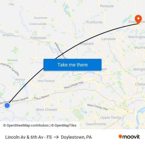 Lincoln Av & 6th Av - FS to Doylestown, PA map