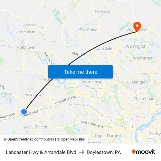 Lancaster Hwy & Arrandale Blvd to Doylestown, PA map