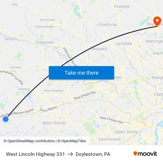West Lincoln Highway 331 to Doylestown, PA map