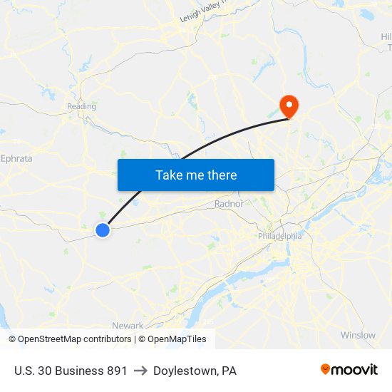 U.S. 30 Business 891 to Doylestown, PA map
