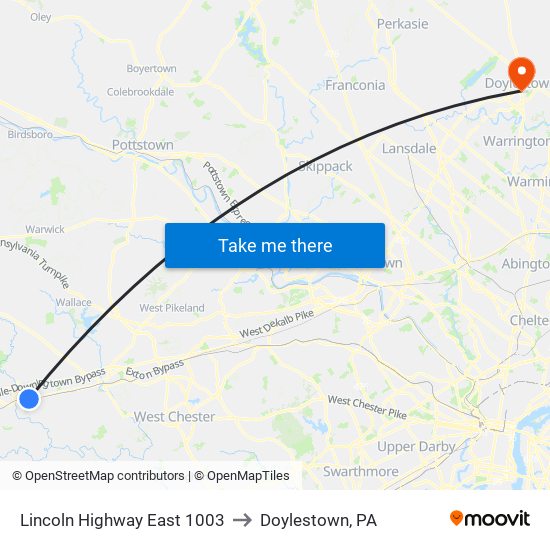 Lincoln Highway East 1003 to Doylestown, PA map