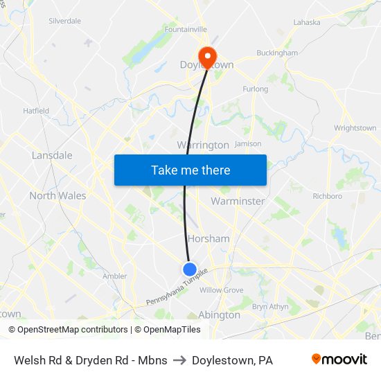 Welsh Rd & Dryden Rd - Mbns to Doylestown, PA map