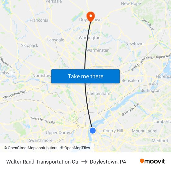 Walter Rand Transportation Ctr to Doylestown, PA map
