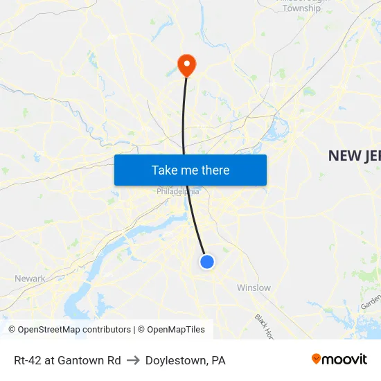 Rt-42 at Gantown Rd to Doylestown, PA map