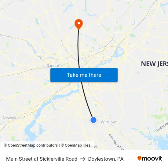 Main Street at Sicklerville Road to Doylestown, PA map