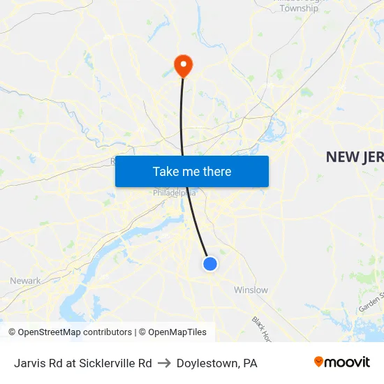Jarvis Rd at Sicklerville Rd to Doylestown, PA map