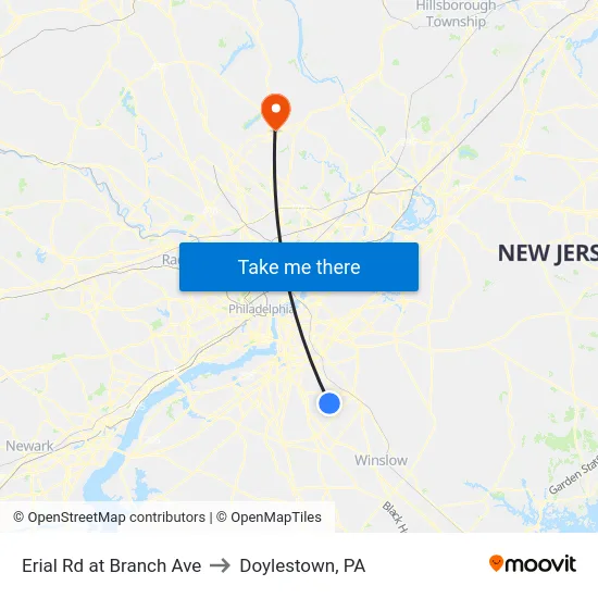 Erial Rd at Branch Ave to Doylestown, PA map