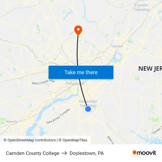 Camden County College to Doylestown, PA map