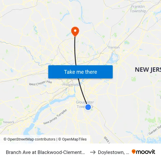 Branch Ave at Blackwood-Clementon Rd to Doylestown, PA map