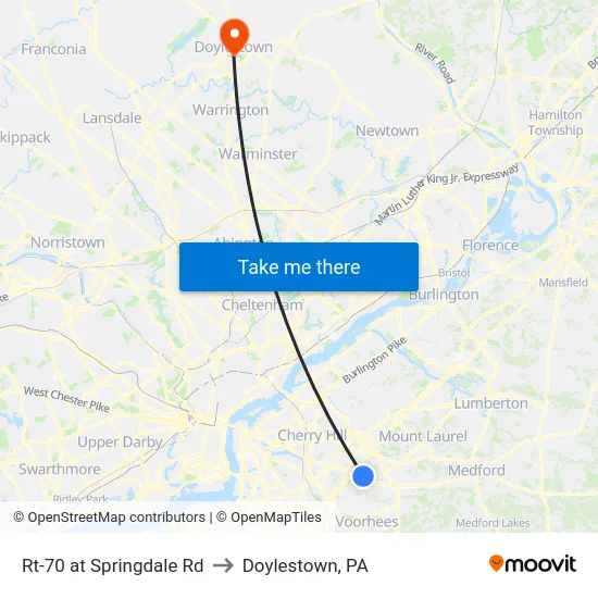 Rt-70 at Springdale Rd to Doylestown, PA map