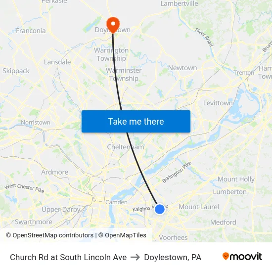Church Rd at South Lincoln Ave to Doylestown, PA map