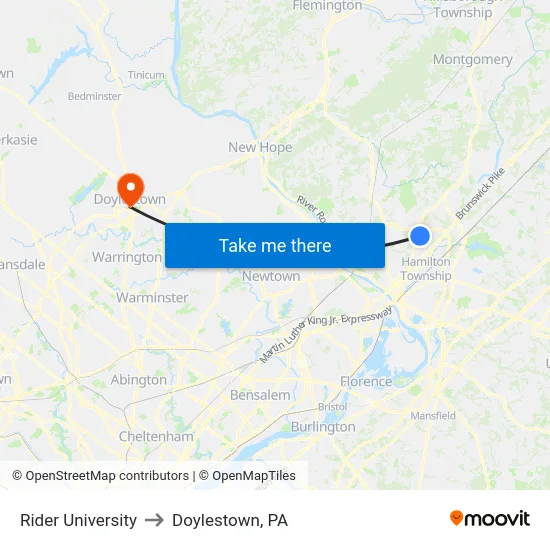 Rider University to Doylestown, PA map