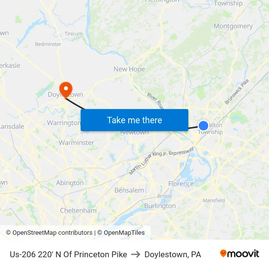 Us-206 220' N Of Princeton Pike to Doylestown, PA map