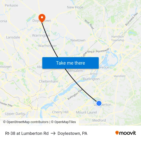 Rt-38 at Lumberton Rd to Doylestown, PA map