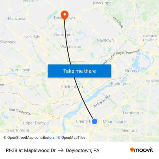 Rt-38 at Maplewood Dr to Doylestown, PA map