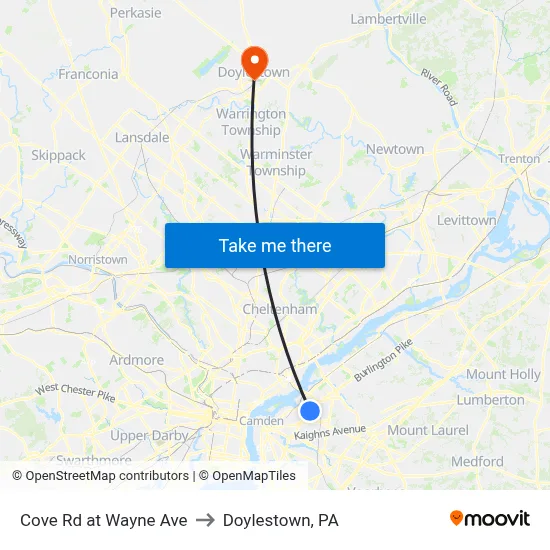 Cove Rd at Wayne Ave to Doylestown, PA map
