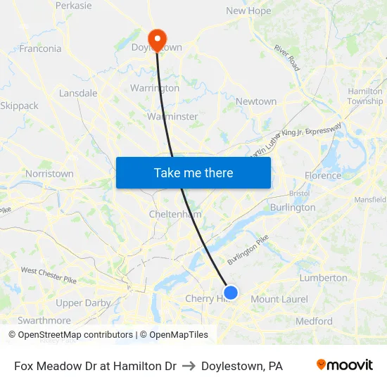 Fox Meadow Dr at Hamilton Dr to Doylestown, PA map