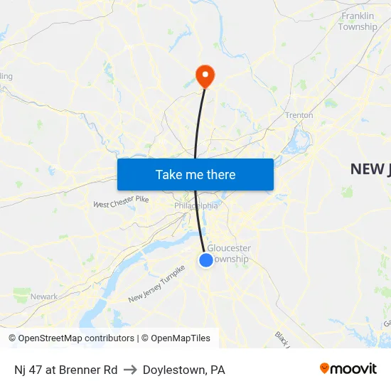 Nj 47 at Brenner Rd to Doylestown, PA map