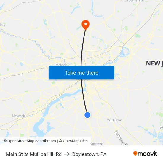 Main St at Mullica Hill Rd to Doylestown, PA map