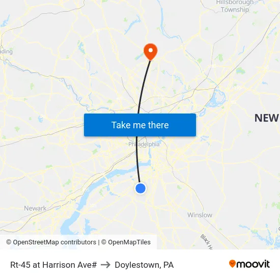 Rt-45 at Harrison Ave# to Doylestown, PA map
